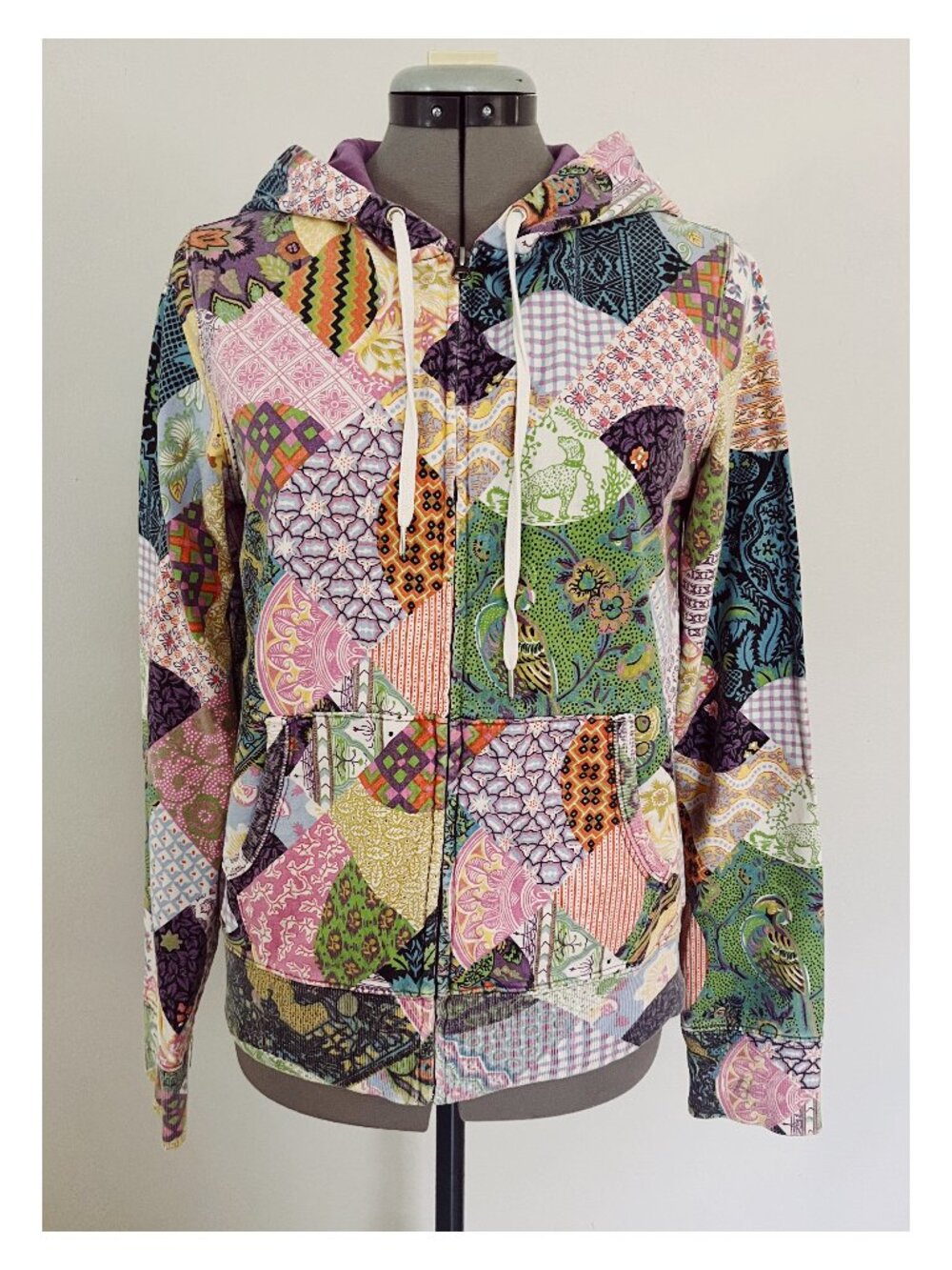Lucky Brand Sz S Y2K Patchwork Print Zip Up Hoodie Jacket